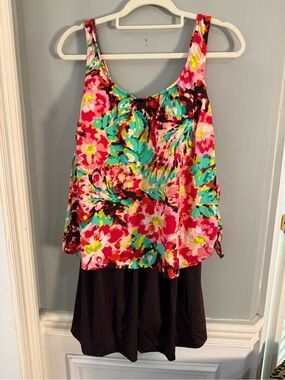 Le Cove Swimdress One Piece Floral Plus Size 20W NWT Tummy Control Swim Dress